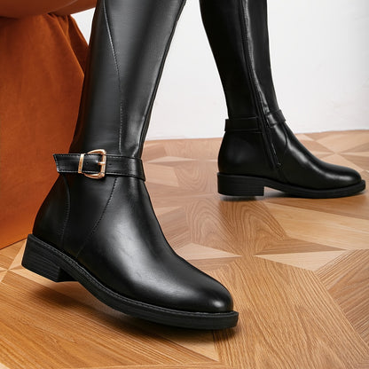 Chic & Trendy Knee High Boots: Sleek Solid Color, Comfortable Low Block Heel, Easy Zip-Up – Perfect for Daily Style