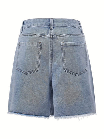 Plain Washed Blue Split Back Raw Hem Single-breasted A-line Casual Style Denim Skirt, Women's Denim Jeans & Clothing