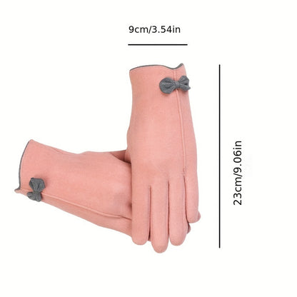 Bow Decor Winter Warm Gloves, Touch Screen Fashion Cycling Gloves, Women's Elegant Windproof Gloves