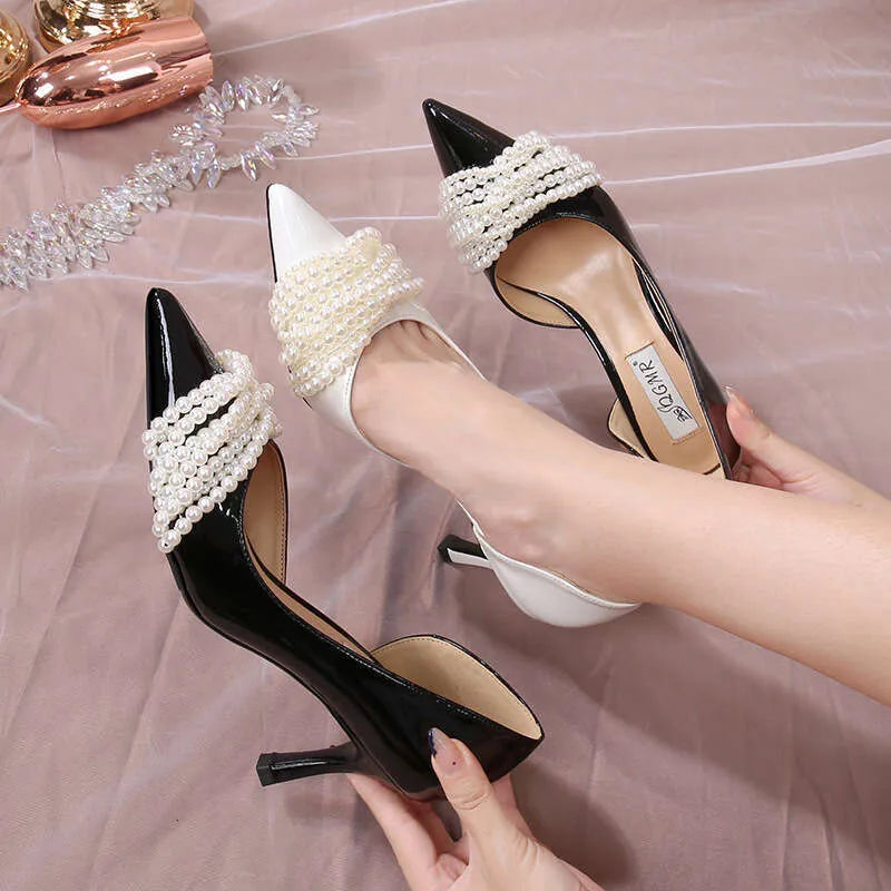 New Pearl Stiletto Heels Fairy White Wedding Bridesmaid Shoes Fashion Party Pumps Kq8