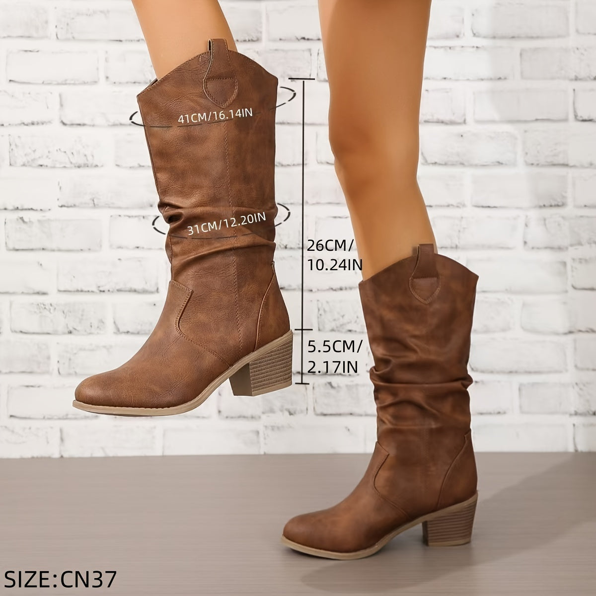 Multi-Season Chic Women's Motorcycle Boots: Comfy Block Heel, Solid Color, Slip-On, Round Toe Fashion