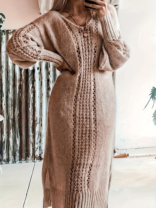 Stylish Plus Size Solid Color Sweater Dress - Cozy Long Sleeve Knitted Dress for Fall & Winter - Soft, Warm, and Comfortable Women's Plus Size Clothing for Curvy Figures