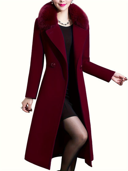 Aprsfn Women's Elegant Solid Color Mid-Length Thicken Warm Pea Coat with Faux Fur Collar