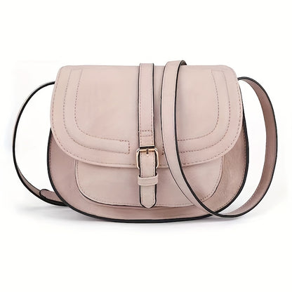 Fashionable Mini Retro Solid Color Half Round Saddle Crossbody Handbag & Flap Purse for Women