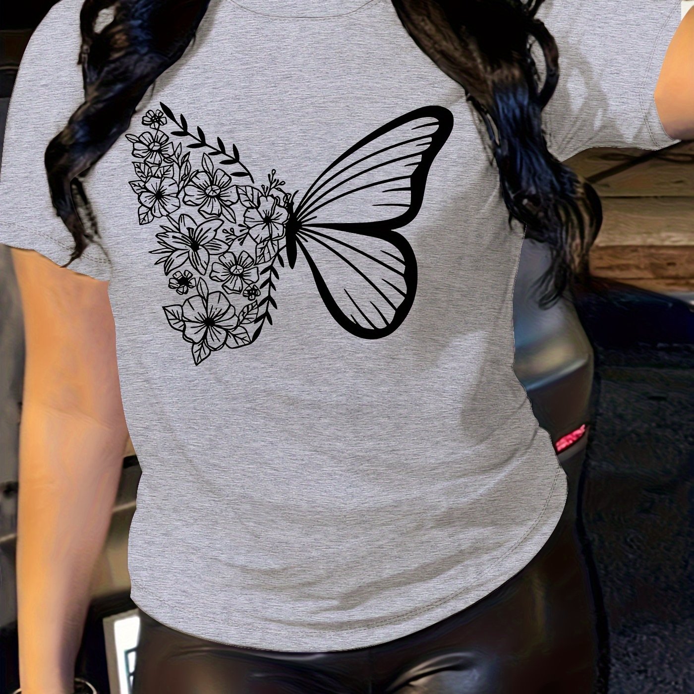 Butterfly Blossom Womens T-Shirt - Short Sleeve, Crew Neck, Lightweight & Breathable - Perfect Casual Top for Summer & Spring Wardrobe