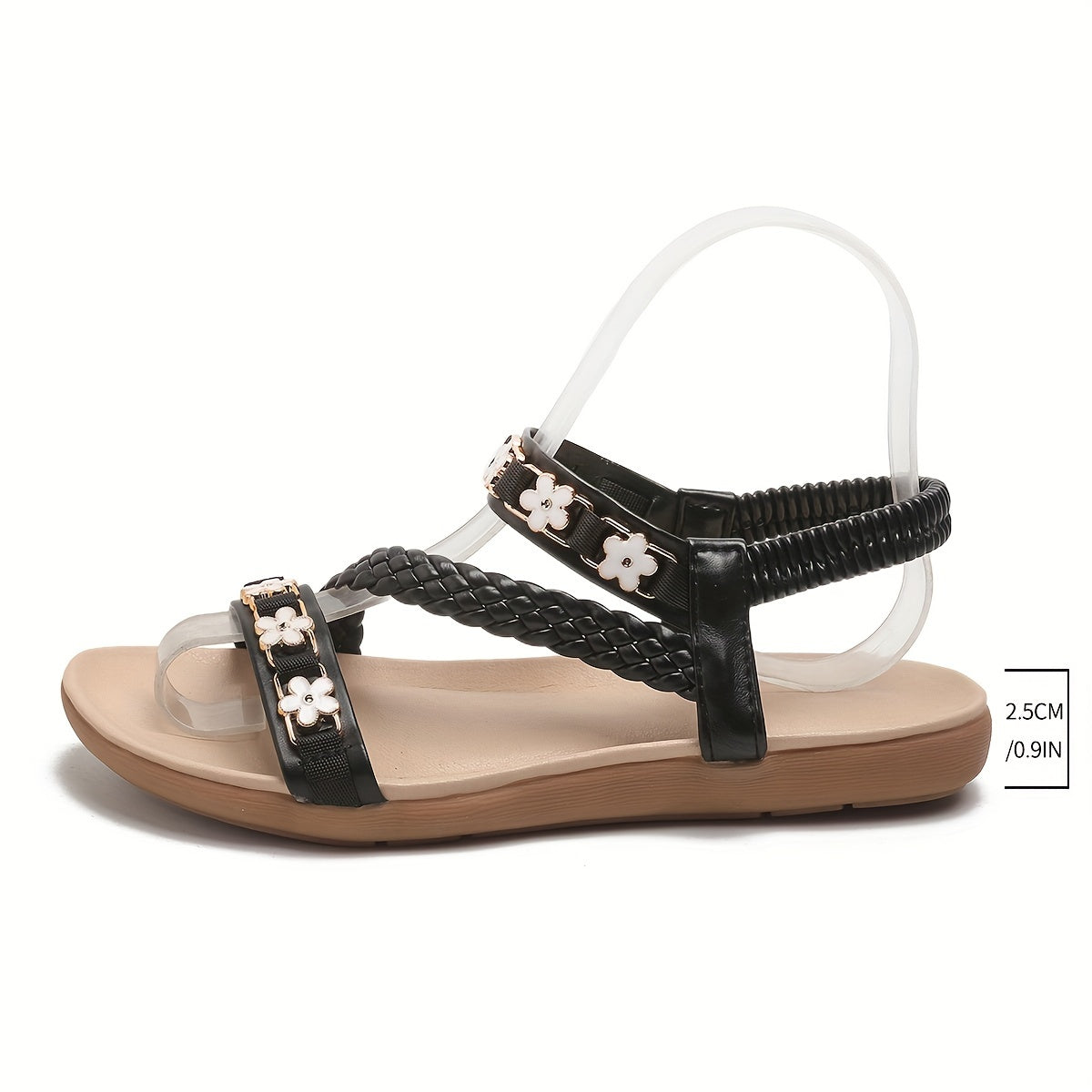 Chic Floral Braided Sandals - Comfy Low Heel, Easy Slip-On, Open-Toe Design, Perfect for Summer Beach & Casual Wear