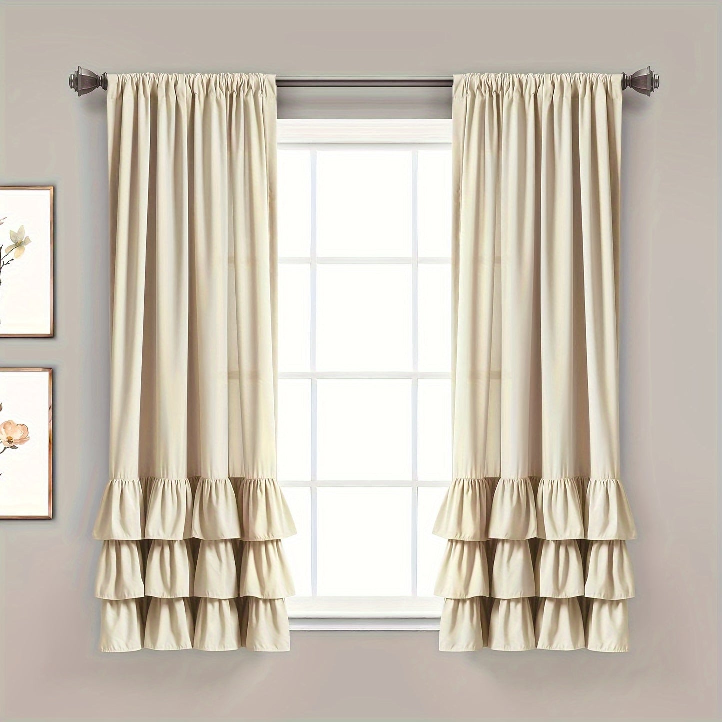 2pcs Heavy Duty Ruffle Curtains, Decorative Curtains For Living Room, Office Home Decor