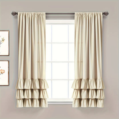 2pcs Heavy Duty Ruffle Curtains, Decorative Curtains For Living Room, Office Home Decor