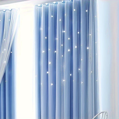 1-Panel Pink Blue Style Double-Layer Gauze Starry Sky Curtain - Panels for Living Room, Bedroom, Kitchen, Bathroom with Home Decor, Room Decor, and Insulation Function