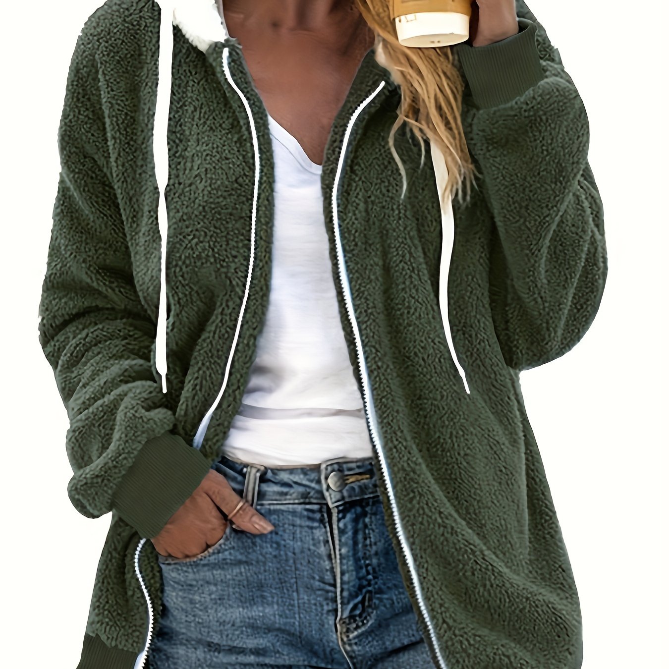 Cozy Plush Hoodie - Soft and Cozy Zip-up Closure, Relaxed Fit for Everyday Casual Wear, Long Sleeve Design for Added Warmth, Adjustable Drawstring Hood for Customized Fit - Designed Specifically for Women, Stylish Coat for Cold Weather