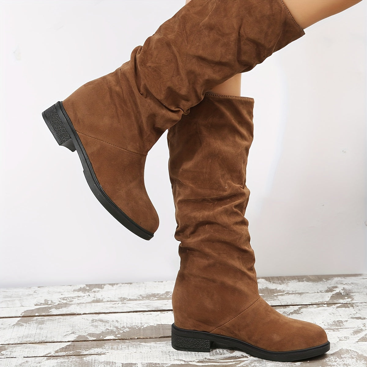 Comfy Chic Mid-Calf Boots - Knee-High Shoes for Women with Slip-On Design, Heightening, Solid Color, Winter Casual Style, and Soft Insoles for All-Day Comfort