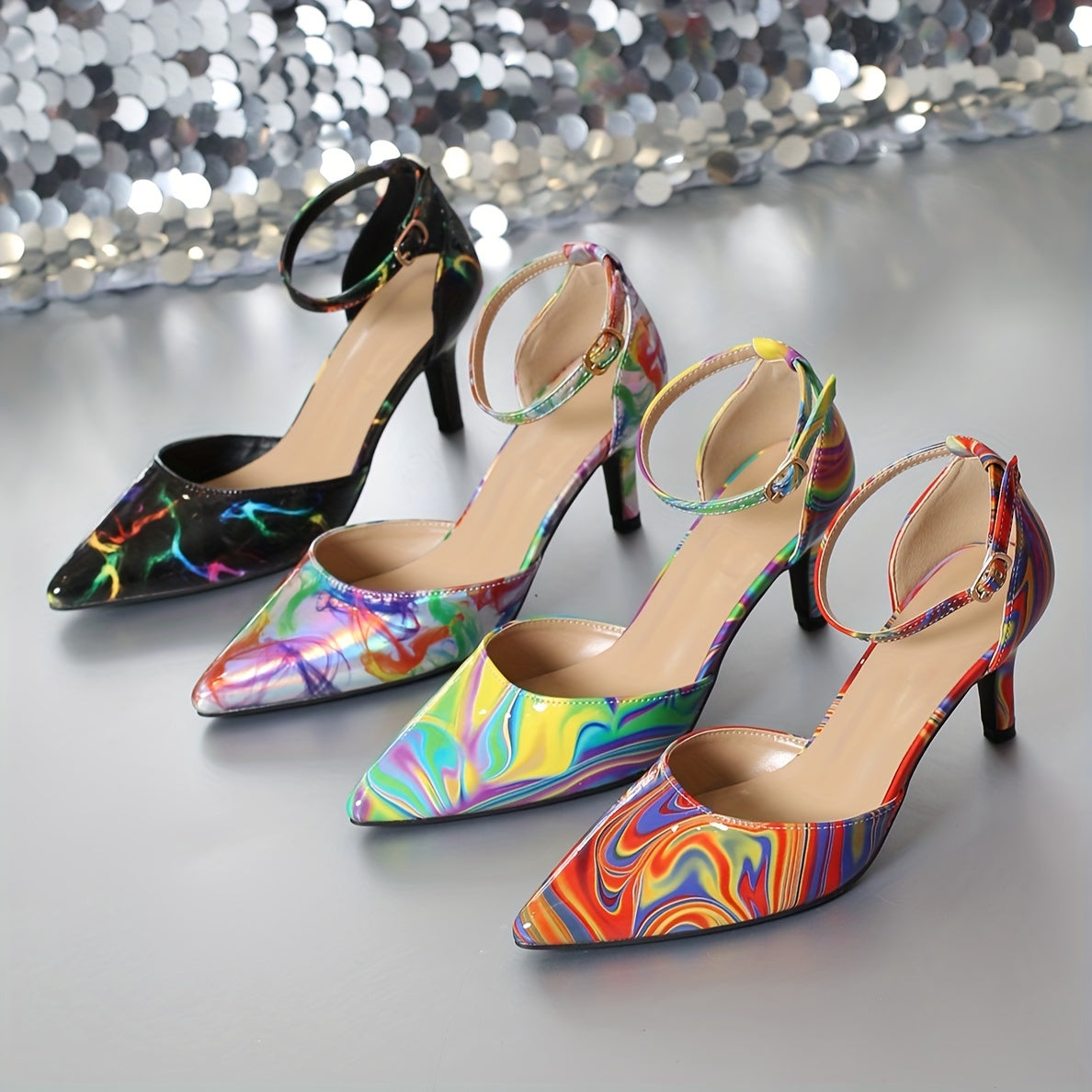 Vibrant Colorful Stiletto Heels with Chic Pointed Toe - Fashion Buckle Accent Dress Pumps - Comfortable Heels for Womens Formal Wear