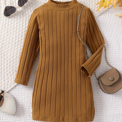 93% Cotton Elegant Ribbed Knit Long Sleeve Dress for Girls - Soft, Warm, and Breathable Fabric - Perfect for Fall, Winter, and Christmas Gift Ideas