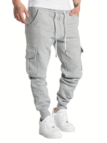 Men's Fleece Cargo Jogger Pants - Soft, Warm, Loose-Fit, Flap Pocket, Drawstring Waist, Trendy Design, Perfect for Winter Work and Casual Wear