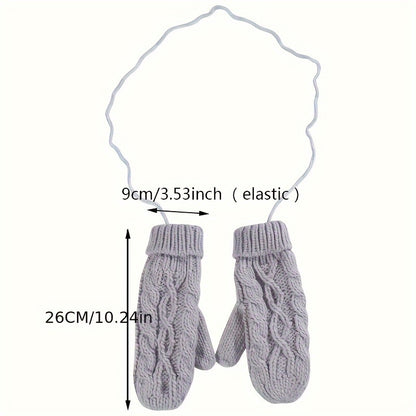 Monochrome Twist Knit Mittens Thickened Velvet Lined Soft Warm Gloves Autumn Winter Coldproof Hanging Neck Riding Gloves