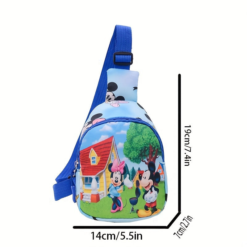 Disney Mickey & Minnie Mini Chest Bag, Cartoon Shoulder Bag, Cute & Casual Style Oxford Fabric Crossbody Purse With Adjustable Strap(5.5''x 2.7''x 7.4'')