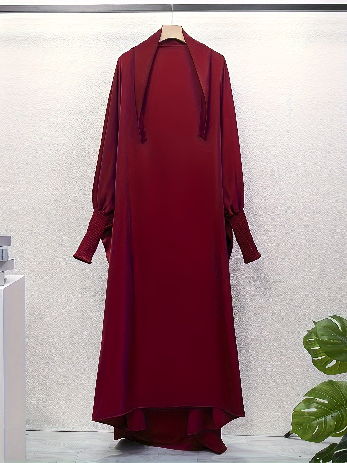 Solid Color Crew Neck Kaftan Dress, Modest Batwing Sleeve Maxi Dress, Women's Clothing