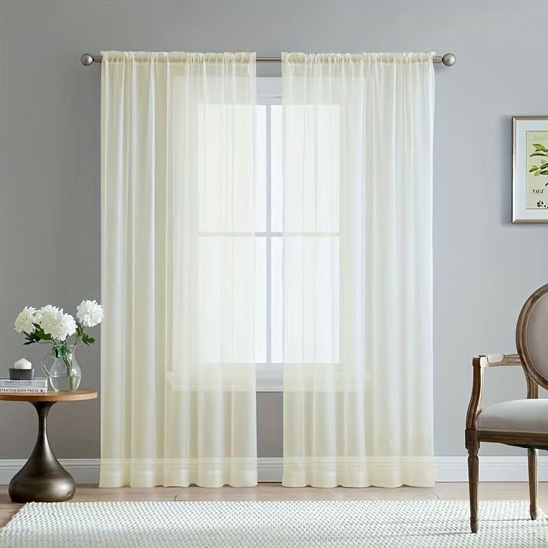 2 Panels of Soft White Chiffon Sheer Curtains for Bedroom, Living Room & Balcony - Elegant Home Decor