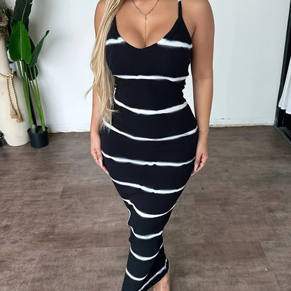 IKEARLAX Flattering Striped Cami Maxi Dress - Spaghetti Strap Bodycon for Vacation Chic - Womens Summer Wardrobe Essential