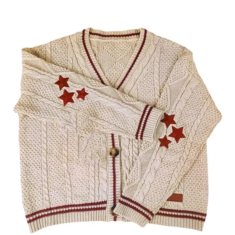 Women's Sweaters Knits Tees Star Embroidery Loose Cardigans Women Y2K Vintage  Autumn Tay Single Breasted Long Sleeve Top Coats Ladies Knitted 230922