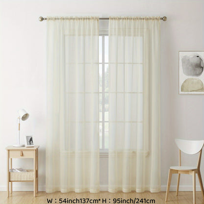 2pcs Sheer Curtain Voile Window Treatment Rod Pocket Curtain Panels For Kitchen, Bedroom And Living Room Home Decor