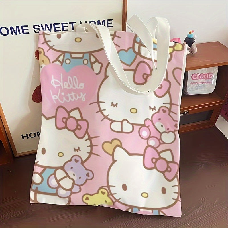 Kawaii Hello Kitty Tote Bag - Fashionable Anime Shoulder Bag with Adorable Design, Spacious for Books & Shopping, Perfect for School & Casual Wear