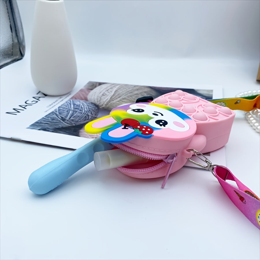 Adorable Rabbit Silicone Bag: Lightweight, Water-Resistant Jelly Purse with Zip Pocket & Lanyard - Perfect Cartoon Gift for Girls