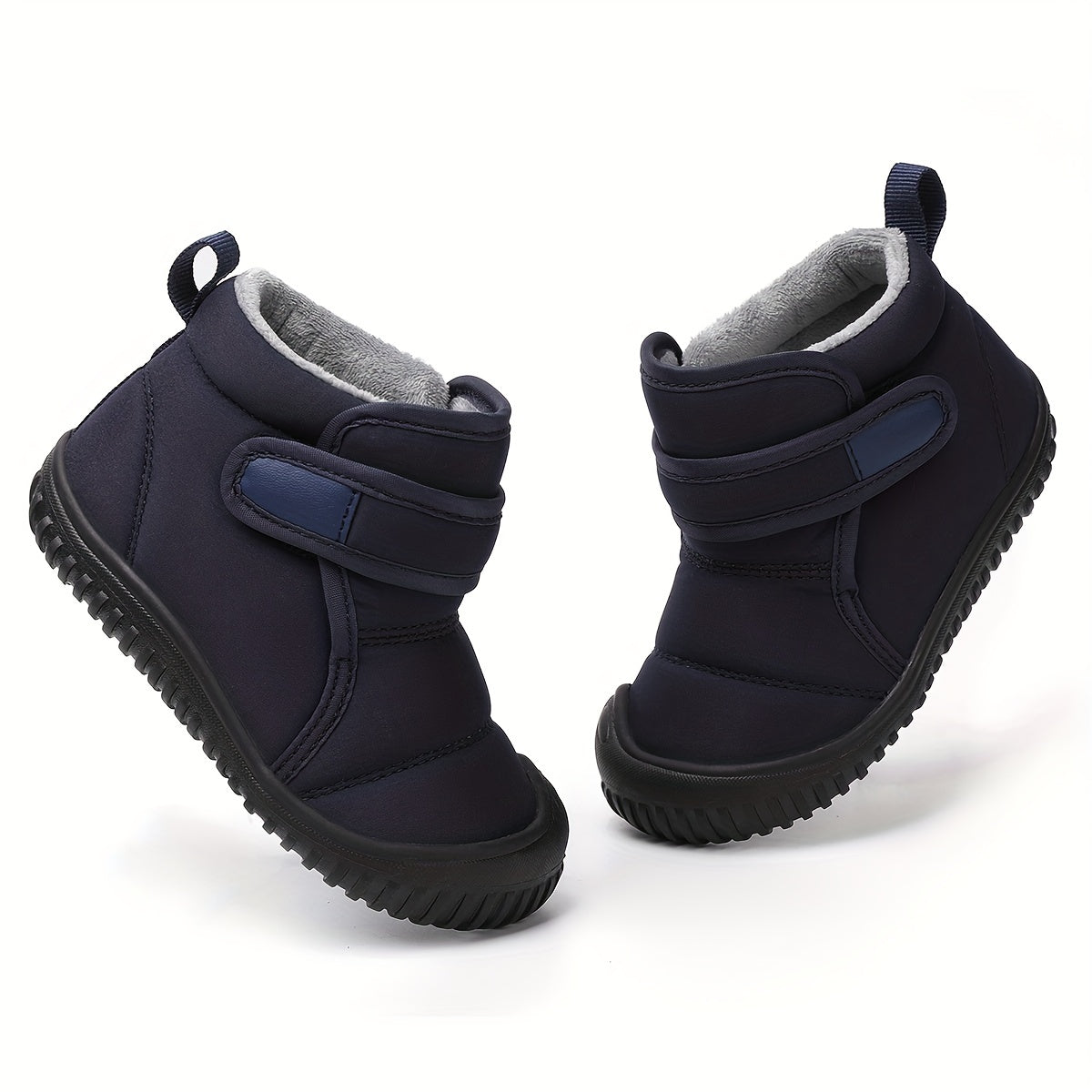 Cozy Fleece Mid-Calf Boots for Baby Boys - Easy Hook & Loop, Stylish Stripes for Winter Walks