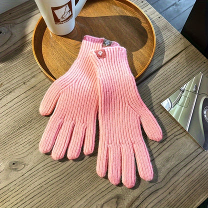 Extended Solid Color Knit Gloves Stylish Simple Elastic Touchscreen Gloves Winter Thick Warm Split Finger Gloves