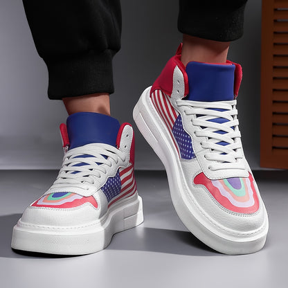 Men's Non Slip High Top Skate Shoes, American Flag Style Trendy Casual Sneakers For Autumn And Winter - Outdoor Street Walking Traveling