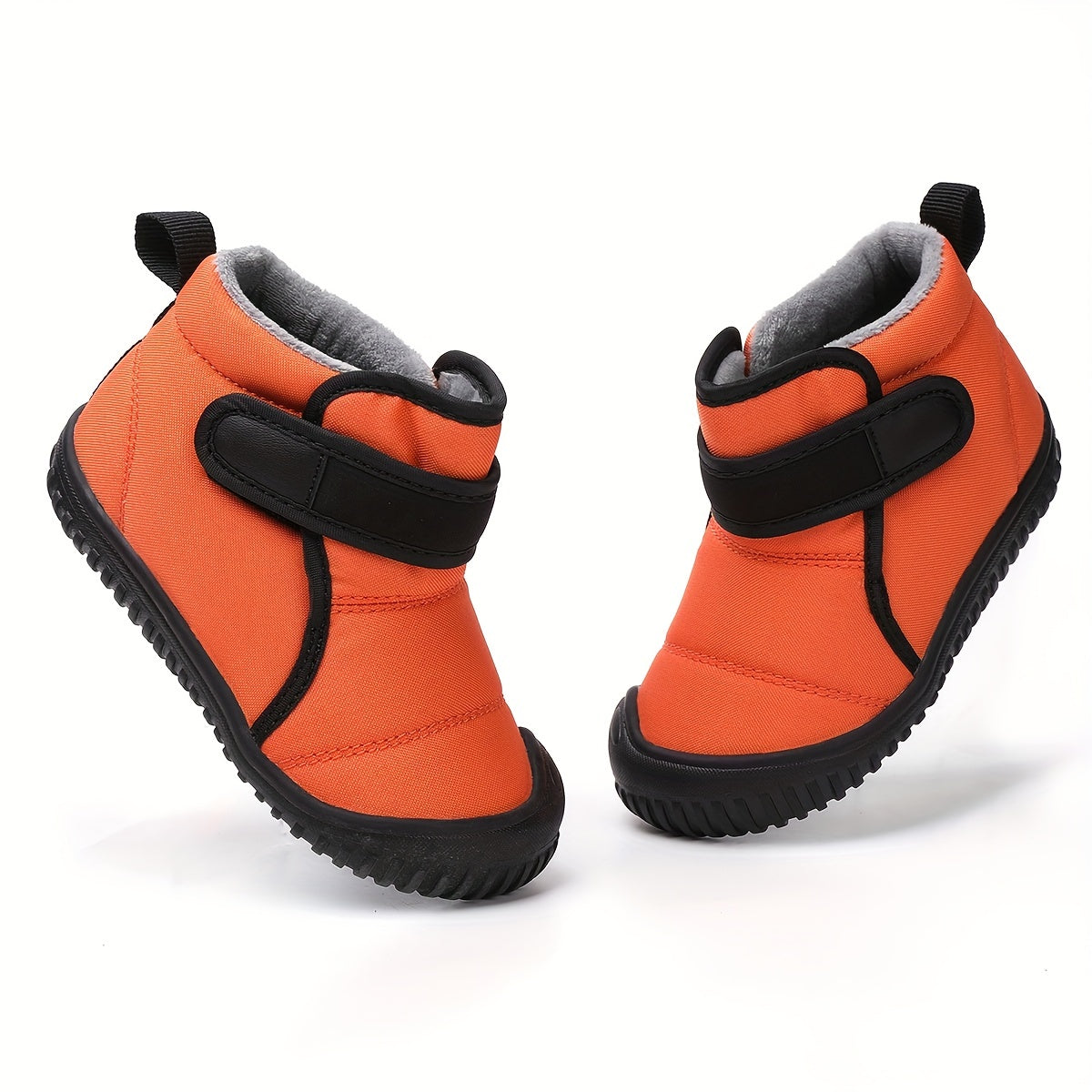 Cozy Fleece Mid-Calf Boots for Baby Boys - Easy Hook & Loop, Stylish Stripes for Winter Walks