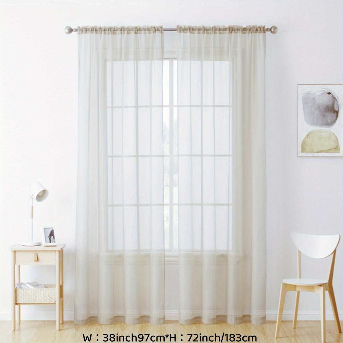 2pcs Sheer Curtain Voile Window Treatment Rod Pocket Curtain Panels For Kitchen, Bedroom And Living Room Home Decor