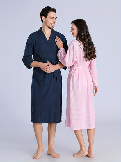 Men's Breathable Comfy Solid Color Thin Style Robe For Home Pajamas Wear Nightgown Sets After A Bath For Spring And Summer