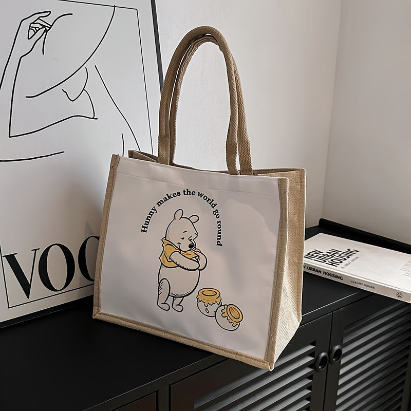 Disney Winnie The Pooh Shoulder Bag Cartoon Commuting Tote Bag Large Capacity Women's Handheld Bento Bag