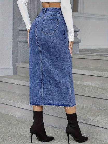 Elegant Asymmetrical Denim Skirt - Chic Bodycon, Solid & Non-Sheer, Easy-Care for Year-Round Style