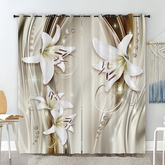 2pcs 3D Three-Dimensional Flower Curtains - Light Filtering, Living Room Decor, Window Treatment Set with Unique Design for Home Decor