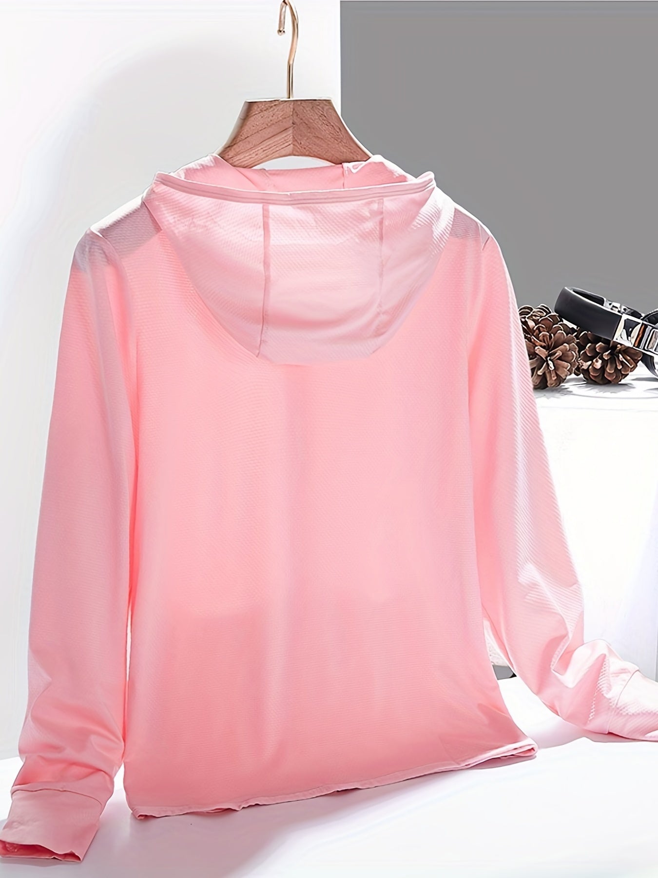 Lightweight Long Sleeve Cooling Ice Silk Hooded Jacket for Women - Breathable, Quick-Drying, Semi-Sheer, Solid Color, Casual Sports Top for Running, Hiking, Cycling - Polyester and Spandex Blend, Non-Stretch, Woven Fabric