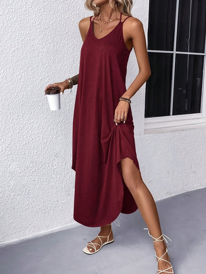 IKEARLAX Flattering Spaghetti Strap Dress - Effortlessly Chic Sleeveless Design with Curved Hem - Versatile Womens Summer Dress for Spring & Summer Seasons