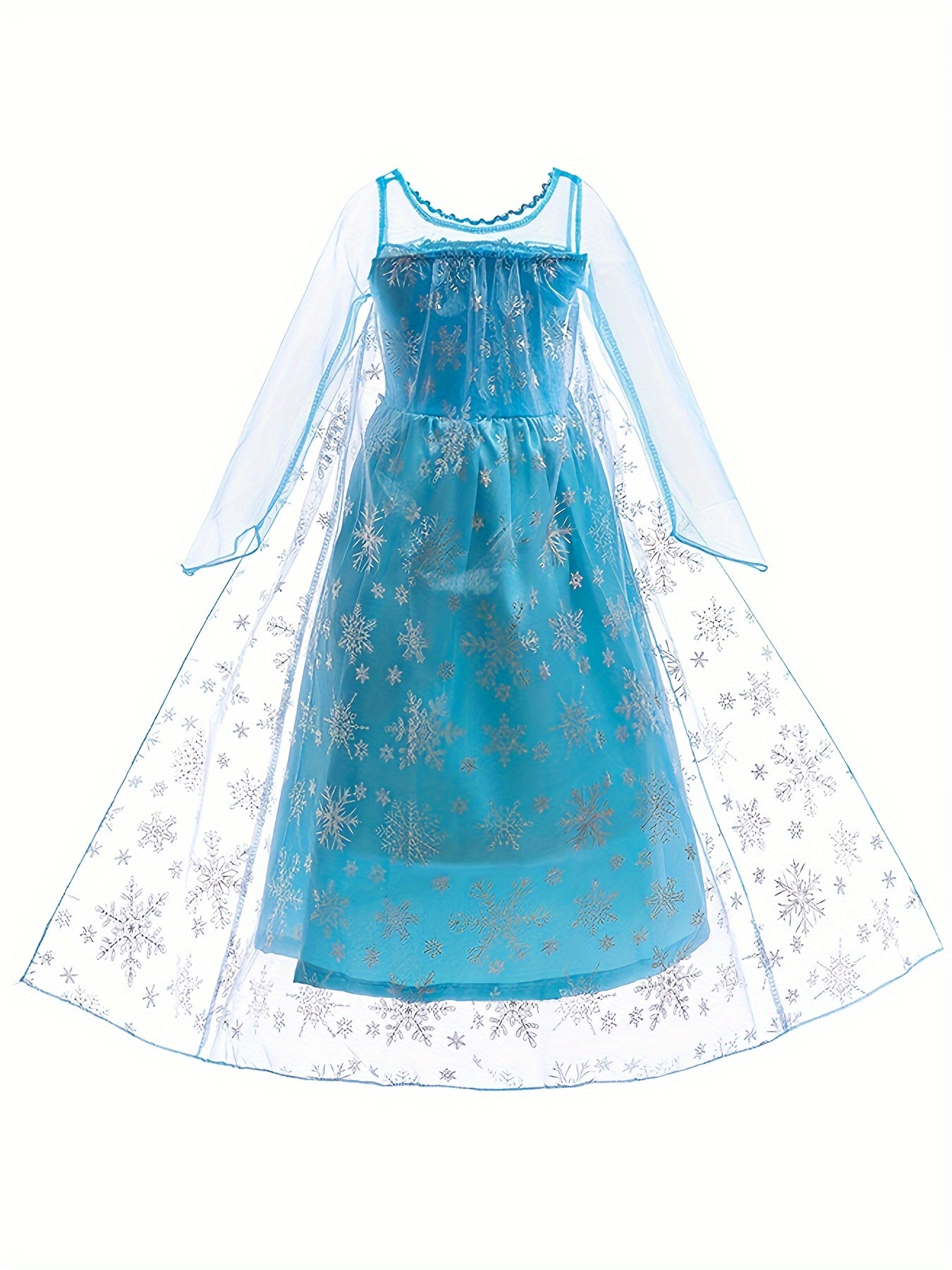 Majestic Snowflake Princess Tutu Dress - Long Sleeve, Mesh Spliced, Sequin Decorated, Cape Attached, Perfect for Performance and Dress Up