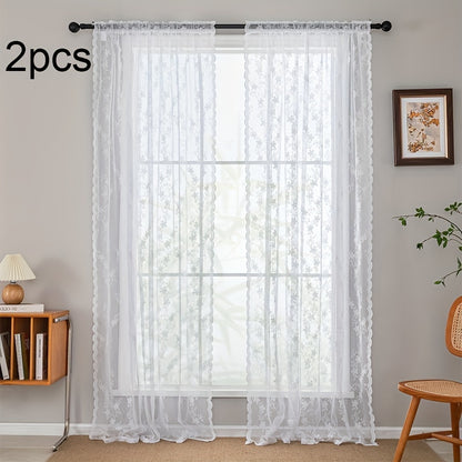 2pcs Star Lace Jacquard Woven Curtains, Semi-transparent Decorative Rod Pocket Installation Curtains For Living Room, Dining Room, Kitchen, Study, Bedroom, Hallway Home Decor