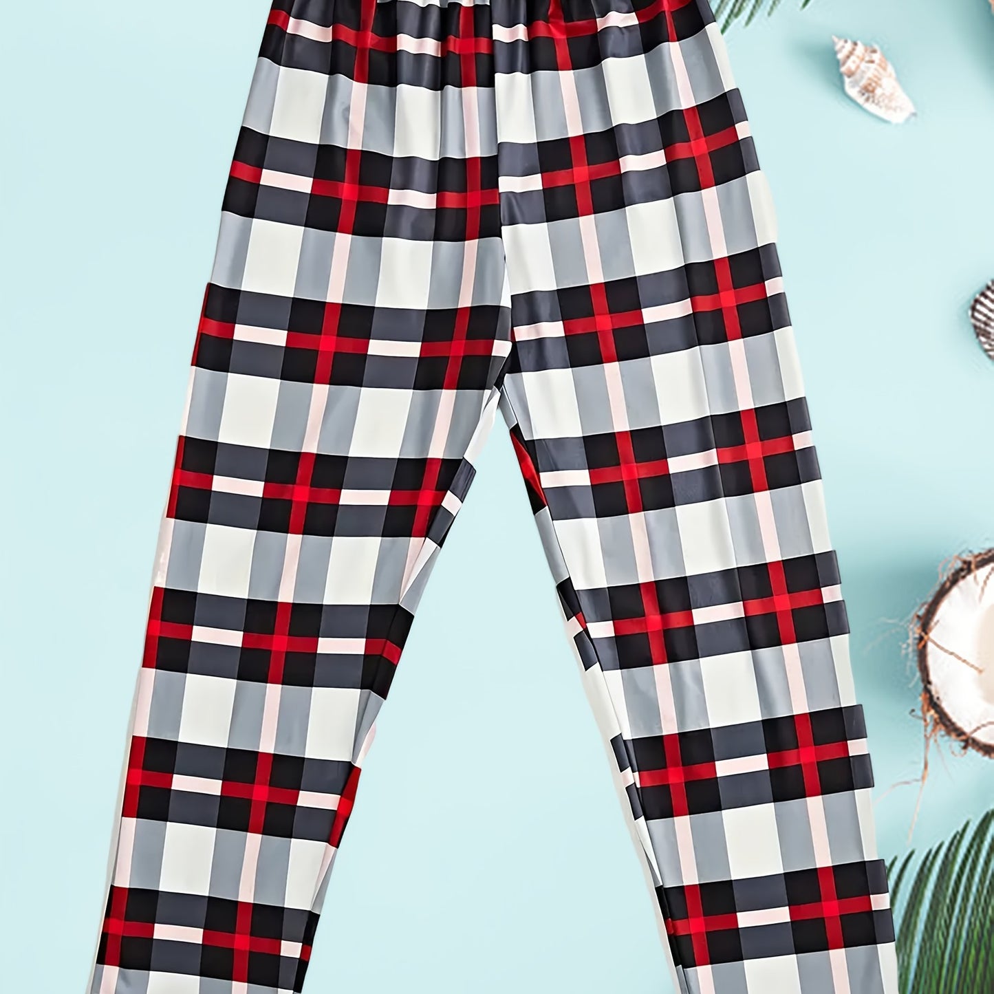 Men's Casual Plaid Sleep&Lounge Long Pants, Comfortable HomeWear Pajama Bottoms