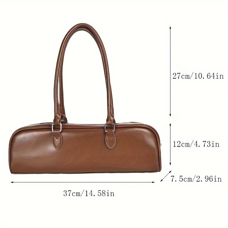 Premium Retro Baguette Bag - Crafted from PU Leather, Spacious Long Handbag with Secure Zipper Closure - Fashionable, Elegant, and Comfortable Shoulder Carry for Ladies