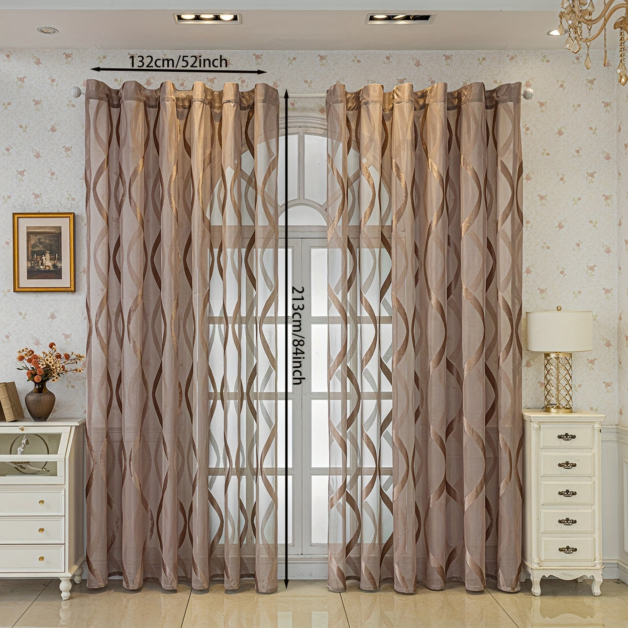 2pcs Brown Striped Sheer Curtains, Decorative Curtains Panels, For Bedroom Living Room, Home Decoration, Room Decoration