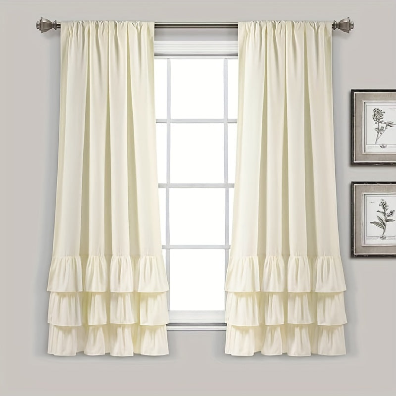 2pcs Heavy Duty Ruffle Curtains, Decorative Curtains For Living Room, Office Home Decor