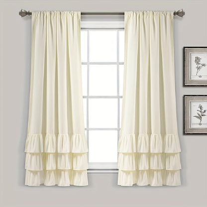 2pcs Heavy Duty Ruffle Curtains, Decorative Curtains For Living Room, Office Home Decor