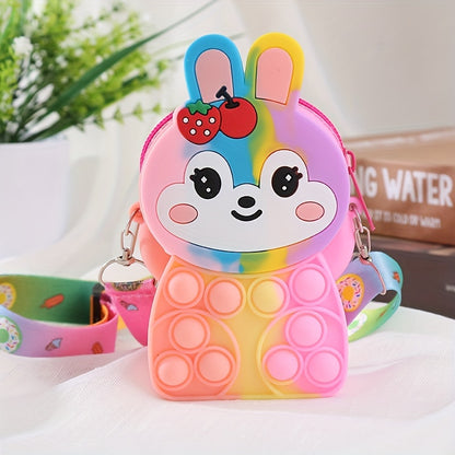 Adorable Rabbit Silicone Bag: Lightweight, Water-Resistant Jelly Purse with Zip Pocket & Lanyard - Perfect Cartoon Gift for Girls