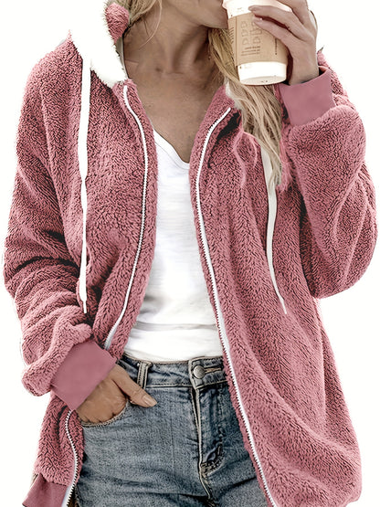 Cozy Plush Hoodie - Soft and Cozy Zip-up Closure, Relaxed Fit for Everyday Casual Wear, Long Sleeve Design for Added Warmth, Adjustable Drawstring Hood for Customized Fit - Designed Specifically for Women, Stylish Coat for Cold Weather