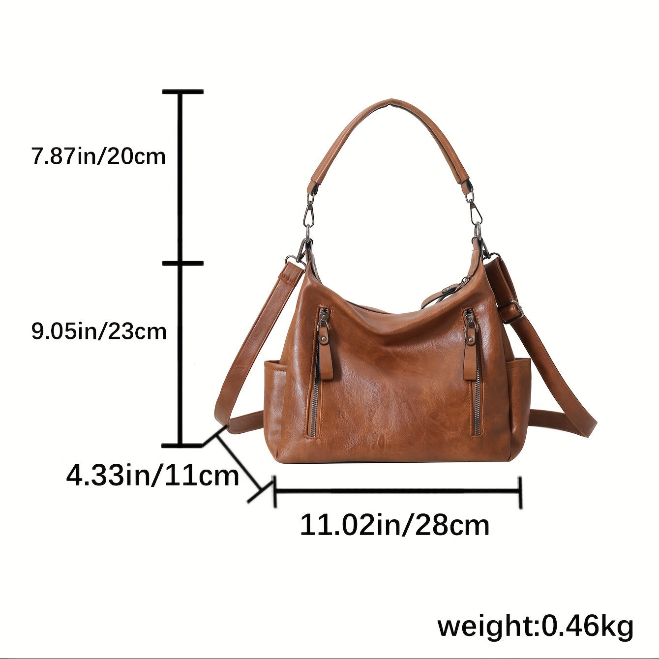 Large Capacity Fashion PU Leather Shoulder Tote Bag for Women - Dual Shoulder Straps Hobo Handbag with Zipper Closure