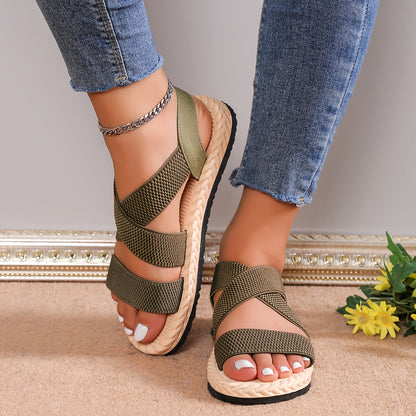 Elegant Women's Flat Sandals – Comfy Slip-On Design, Elastic Ankle Strap for All-Day Wear, Versatile Solid Color, Open-Toe