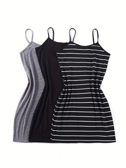 IKEARLAX 3-Pack Chic Summer Cami Dresses - Breathable, Lightweight Design with Adjustable Spaghetti Straps - Perfect for Casual Outings